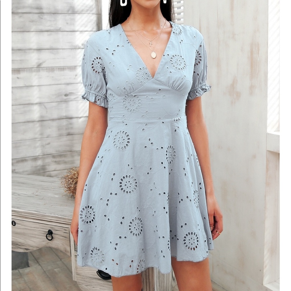 baby blue embroidered dress